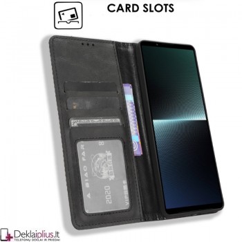 Dirbtinės odos atverčiamas dėklas - juodas (Sony Xperia 1 V)